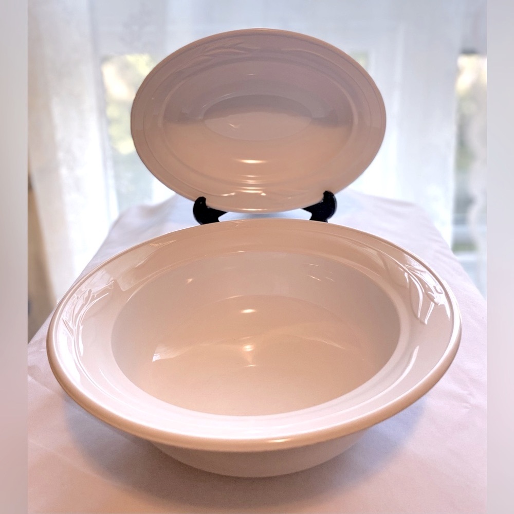 2 Vintage NOS - White Flora Corning Ware Serving Bowls, Casual Elegance Line